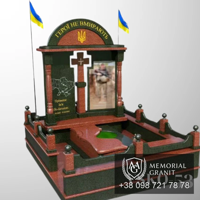 Пам'ятник для військового з червоного та чорного граніту