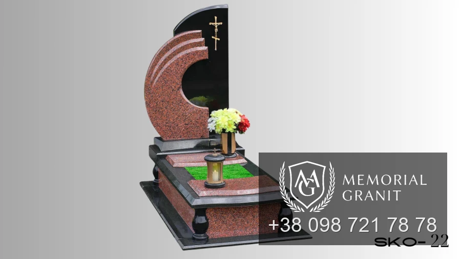 Одинарний пам'ятник з червоного граніту