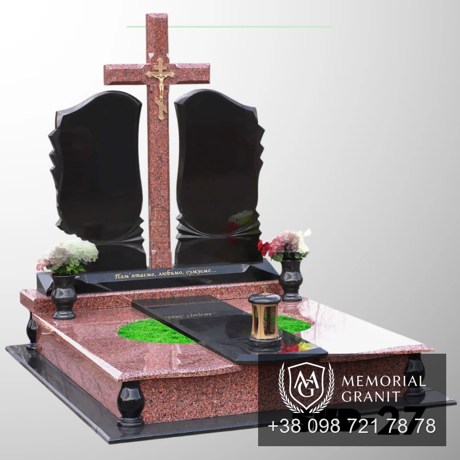 Подвійний пам'ятник з червоного та чорного граніту