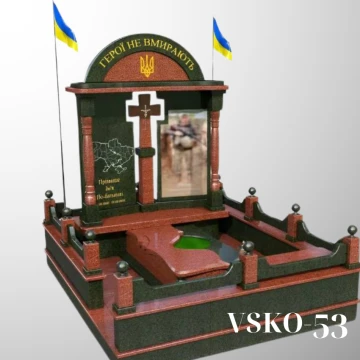 Пам'ятник для військового з червоного та чорного граніту