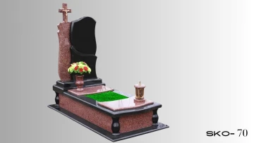 Одинарний пам'ятник з червоного та чорного граніту
