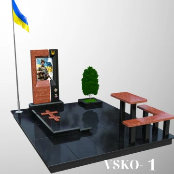 Пам'ятник для військового з червоного та чорного граніту
