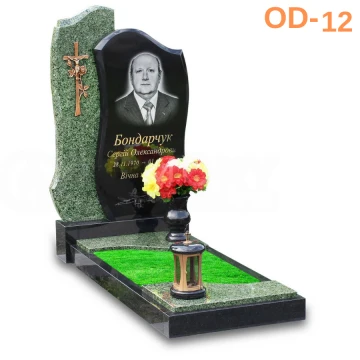 Одинарний пам'ятник з чорного та зеленого граніту