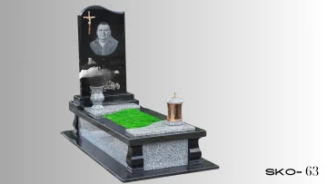 Одинарний пам'ятник з чорного та сірого граніту
