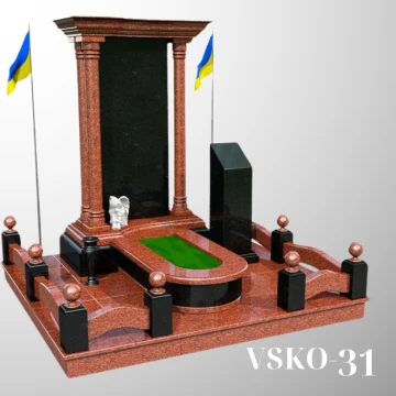 Пам'ятник для військового з червоного та чорного граніту